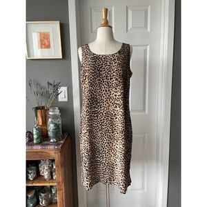 Vintage 90s silk leopard animal print sheath dress